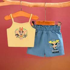 18-24M - Gula Övriga sets Shein Baby Girl Cartoon Graphic Cami Top & Paperbag Waist Shorts Set