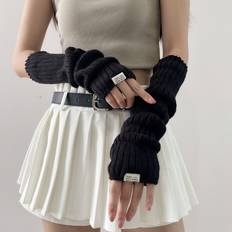Shein Handskar & Vantar Shein 1pair Fashionable Logo Printed Fingerless Gloves For Women, Warm Arm Sleeve Sun Protection Cover