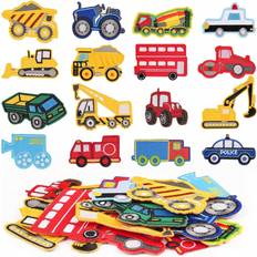 Shein 16pcs Vehicle Shaped Polyester Iron-On Patches, Cute Appliques For Home Use, Textile Embroidery Patch, Children Patch, For Jackets, Jeans, Back