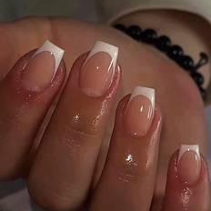 Shein False Nails Set, Nude&White French Gradient, False Nails&Tips+Jelly Gel+Nail File 24-pack