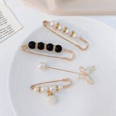 Shein 4pcs/set Women's Pearl Brooches For Anti-light Exposure Collar Needle Cardigan Lapel Clothes Shawl Buckle