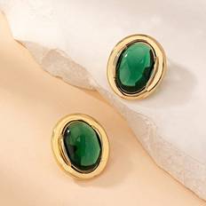 Smycken Shein 1pc Cross-Border Popular Fashionable Grandma Green Inlaid Stud Earring, Versatile For Women
