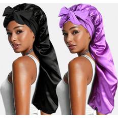 Multicolour Bonnets Shein 2 Pcs Women's Satin Long Tube Sleep Cap