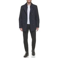 Kenneth Cole Men's Breasted Wool Blend Peacoat with Bib Blue