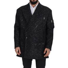 One Size Coats Dolce & Gabbana Black Wool Breasted Coat Men Jacket IT52