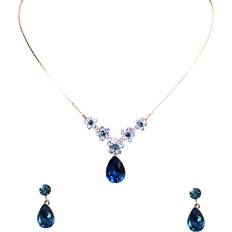 Blue Jewelry Sets Faship Gorgeous Navy Blue Rhinestone Crystal Floral Necklace Earrings Set