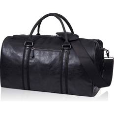 Black - Leather Duffle Bags & Sport Bags Seyfocnia Oversized Travel Duffel Bag, Waterproof Leather Weekend bag Gym Sports Overnight Large Carry On Hand Bag-Black