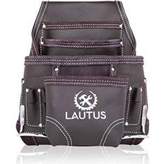 LAUTUS Oil Tanned Leather Tool Pouch Bag Carpenter, Construction, Framers, Handyman 10 Pockets, 2 Hammer Holders 100% Leather