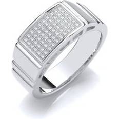 Men - Rhodium Plated Rings Jewelco London Encrusted Rectangular Signet Ring - Silver/Transparent