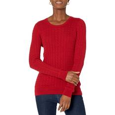 Amazon Essentials Women's Lightweight Long-Sleeve Cable Crewneck Sweater, Red