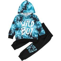 Children's Clothing Toddler Baby Boy Clothes Long Sleeve Tie-dye Hoodie Sweatshirt Top Jogger Pants Outfit Set Fall Winter Sweatsuit Blue, 3-4T