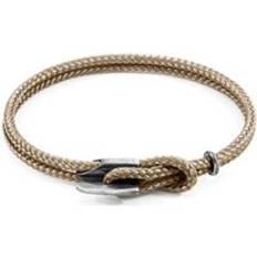 Brown Bracelets Anchor & Crew Sand Brown Padstow Silver and Rope Bracelet