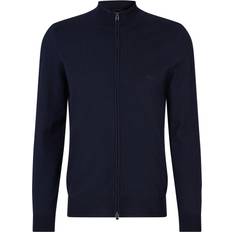 Blue - Men Cardigans Boss Black Zip-up cardigan in virgin wool with embroidered logo Dark Blue