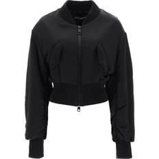 Dolce & Gabbana Women Jackets Dolce & Gabbana Short Duchesse Bomber Jacket With Draped Sleeves Black