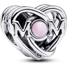 Openwork Mom & Heart Charm - Silver/Opal