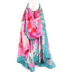 Turquoise Scarfs Pom Turquoise And Pink Tropical Floral Summer Scarf