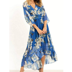 Yumi Kimono Midi Wrap Dress - Blue