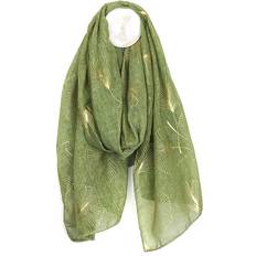 Gold Scarfs Pom Green With Gold Foil Leaf Print Scarf