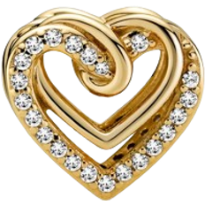 Sparkling Entwined Hearts Charm - Gold/Transparent