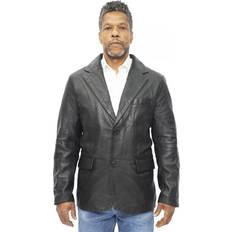 3XL - Men Blazers Infinity Leather Button Leather Blazer Jacket-Hamilton Black