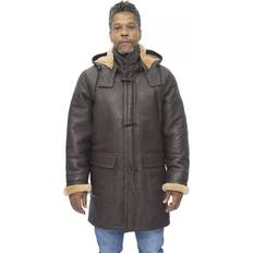 Infinity Leather Sheepskin Leather Hooded Duffle Coat-Hanko Brown