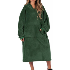 Long Oversized Sherpa Fleece Hoodie - Forest Green