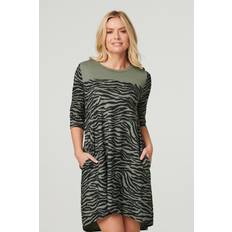 Zebra Dresses Izabel London Zebra Print Short Skater Dress Khaki