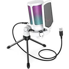 Fifine USB Microphone for Gaming Streaming, PC Computer Desktop RGB Mic with Condenser Cardioid Capsule, Gain Knob, Shock Mount, Stand for Home Use