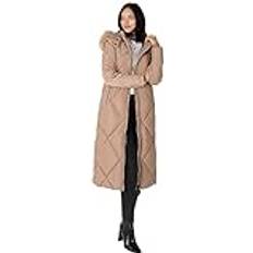 Lovedrobe Women's Winter Jacket Ladies Coat Puffer Removable Faux Fur Hood Pockets Quilted Padded Longline Puffa Outerwear, Mink