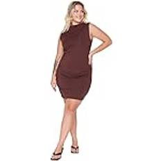 Trendyol Dam Mini Bodycon Slim Plus Klänning, Brun, 4XL, Brun