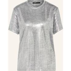 Maje Womens Noir Gris Short-sleeve Metallic-lamé Stretch-woven T-shirt