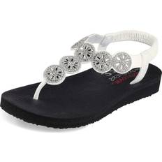 Skechers White Slippers & Sandals Skechers Meditation för kvinnor – perfekta sandaler med öppen tå Vit Duraleather klar strass trim