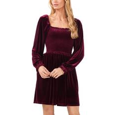 1.State Women's Velvet Smocked Bodice Long Sleeve Dress Port