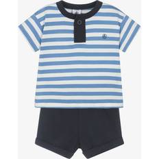 Petit Bateau Boys Blue & White Stripe Shorts Set Blue month