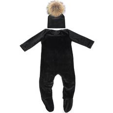 black White-S Newborn Baby Boys Girls Long sleeves Jumpsuits Soft Velvet Footies Baby Bodysuits Clothes pajama Pompon Beanies Hats Set Multicoloured One