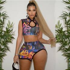 Two Piece Set Women Club Outfits 2021Summer Clothing Crop Top Mini Skirts Lounge Wear Matching Sets Multicoloured One