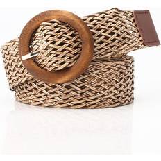 RAINIE SEAN Pu Leather Knitted Women Belt Vintage Ladies Belts for Dresses Ethnic Style Khaki Brown Female Waist Belt Multicoloured One