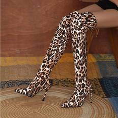 Sexy Over The Knee High Boots Woman Suede Leather High Heels Women Thight High Boots Winter Leopard Stretch Boot Party Shoe Multicoloured