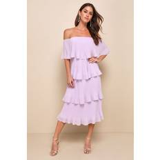 Lulus Purple Gala Ready Lavender Off-the-Shoulder Ruffle Midi Dress Womens Available in M 100% Polyester