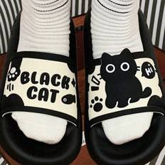 Dam - Vattentäta Innetofflor Shein Women's Black Cat Design Soft Sole Indoor Anti-Slip House Slippers For Summer