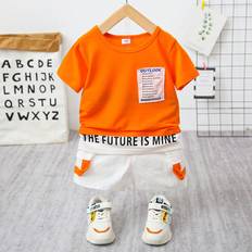 Orange Other Sets Children's Clothing Shein 2pcs Toddler Boy Trendy Letter Print Tee And Shorts Set