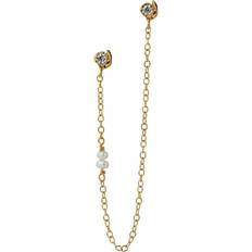 Stine A Twin Flow Earring With Chain & Pearls Förgyllt-Silver 925