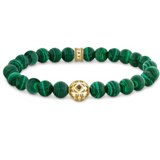 Thomas Sabo Gold-plated beads bracelet with green malachite green A2145-140-6-L19