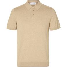 Beige Pikéskjorter Selected Homme Genser slhBerg SS Knit Polo Brun