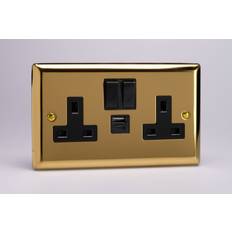 Varilight XV5UACB Victorian Polished Brass 2 Gang Double 13A Plug Socket 3.1A 20W USB A C