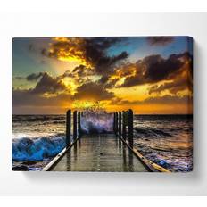 Wallart-Direct Waves Crashing On The Pier Sunset Framed Art