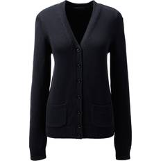 Lands' End L Cardigans Lands' End Uniform Cotton Modal Button Front Cardigan Black Womens Regular