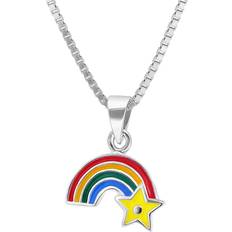 Børn Smykkesæt Trendor Kinder-Halskette Silber 925 Collier mit Regenbogen-Anhänger silver grau