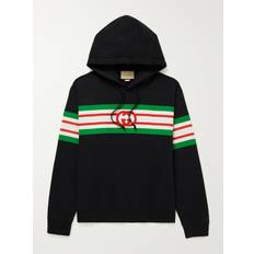 Gucci Sweaters Gucci Logo-Print Cotton-Jersey Hoodie Men Black