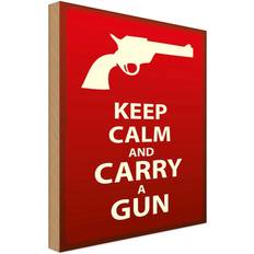 Vianmo Wooden Sign Keep Calm and Carry a Gun White/Red Decoración de Pared 30x40cm